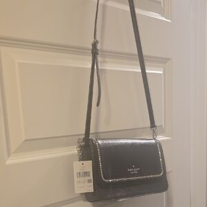 Kate Spade Black Leather Crossbody with Crystal Trim NWT